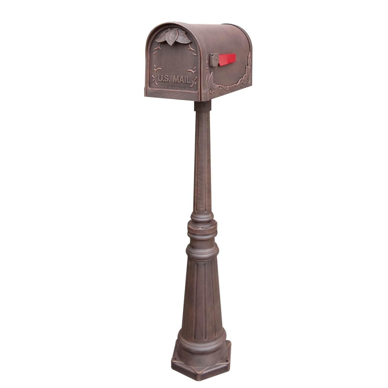 Special Lite Products Outdoor Letter Holder Floral Curbside Mailbox with Tacoma Mailbox Post Unit - Copper